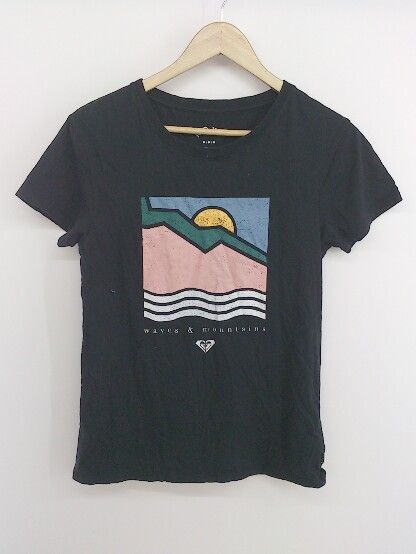◇ ROXY ロキシー プリント コットン100% 半袖 Tシャツ カットソー サイズM/M/M ブラック ピンク マルチ レディース P 【中古】 【1209120001228】