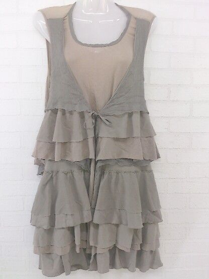 ◇ MARELLA マレーラ フリル ノースリーブ ミニ ワンピース サイズL グレー ベージュ系 レディース P 【中古】 【1209070008520】