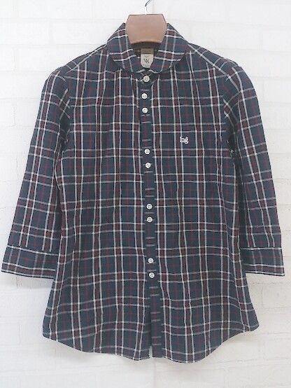 ◇ 179/WG イチナナキュウ/ダブルジー チェック 八分袖 シャツ ブラウス サイズ38 ネイビー レッド系 マルチ レディース P 【中古】 【1209150006859】