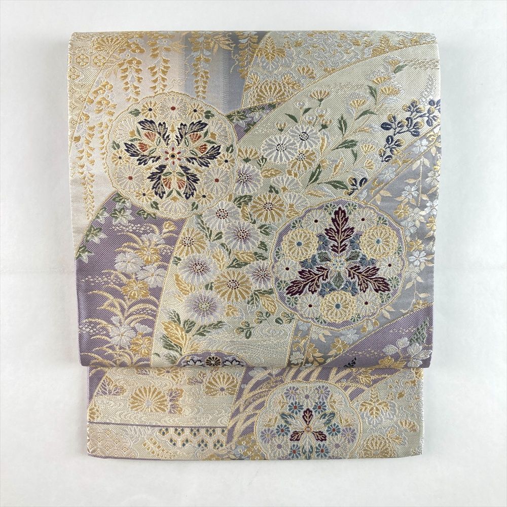 たんす屋 TANSU-YA リユース帯 帯 袋帯 銀 紫 フォーマル 織り 四季花 高台寺蒔絵 絹 六通 洗い済 7650004265696
