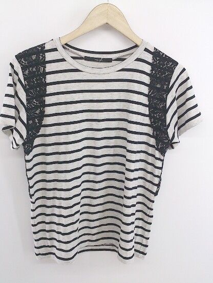 ◇ Munich ボーダー レース 半袖 Tシャツ カットソー サイズS グレー ブラック レディース P 【中古】 【1210170004442】