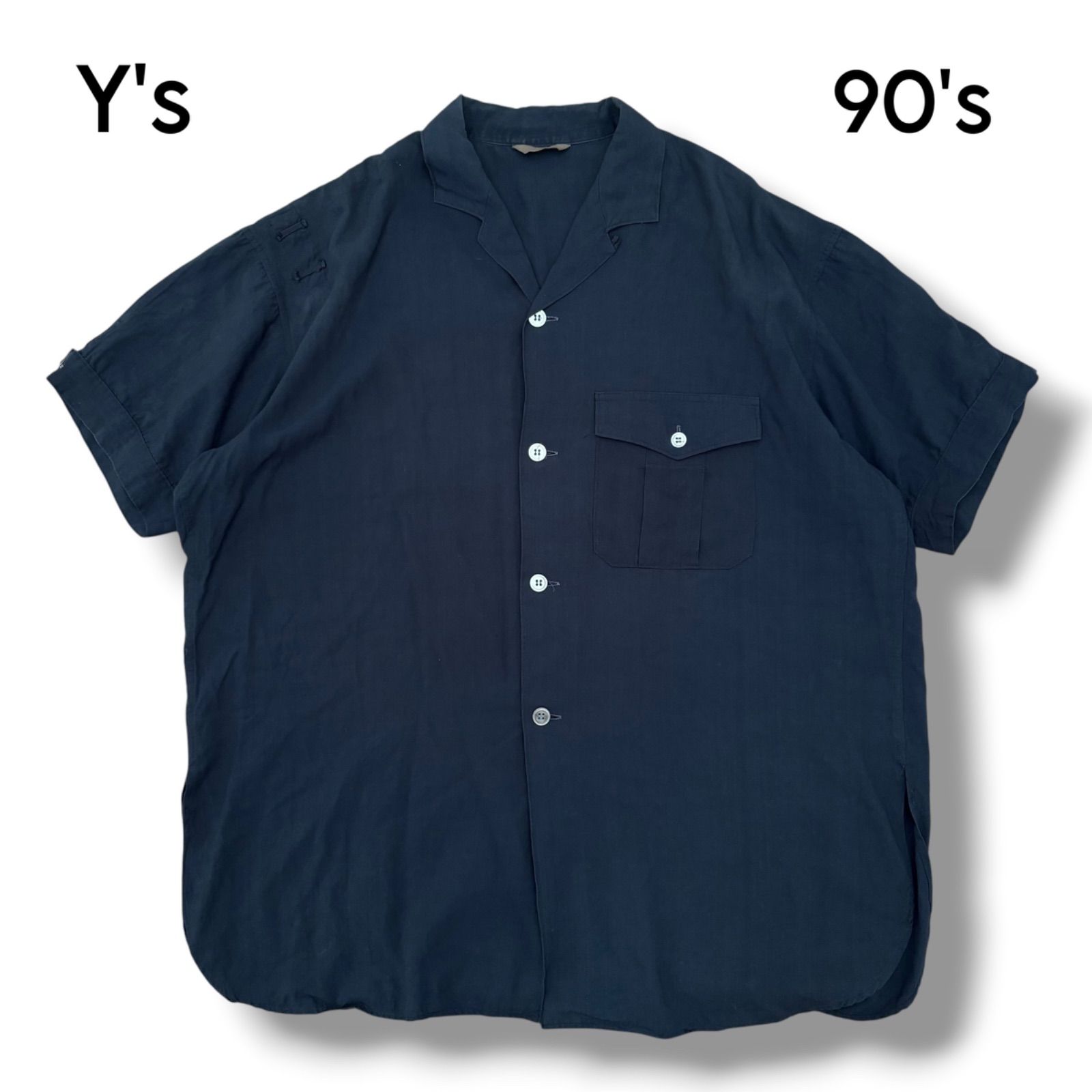 【Y's 】90's レーヨン オープンカラー 2way 半袖ワークシャツ