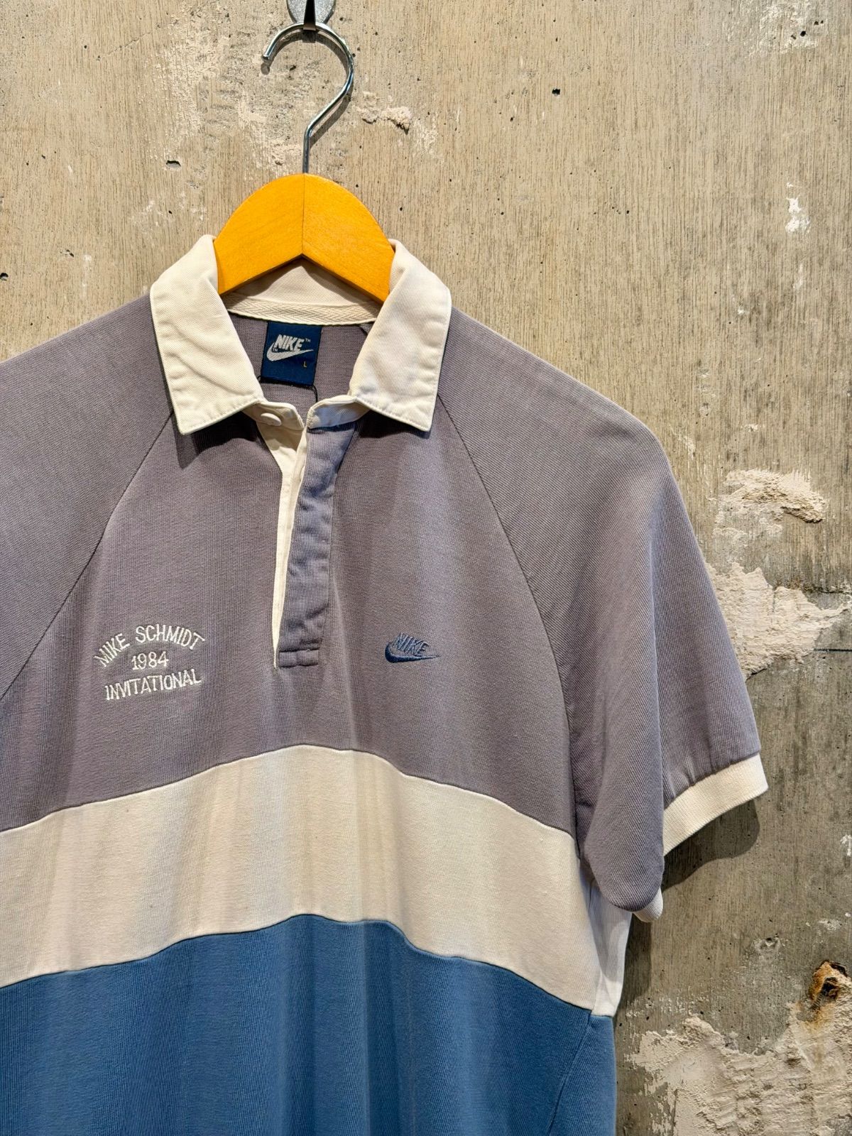 【 84'y NIKE　紺タグ 】 ナイキ　80s　半袖 ラガーシャツ　ラグラン　1984年製　ポロシャツ　《 L 》
