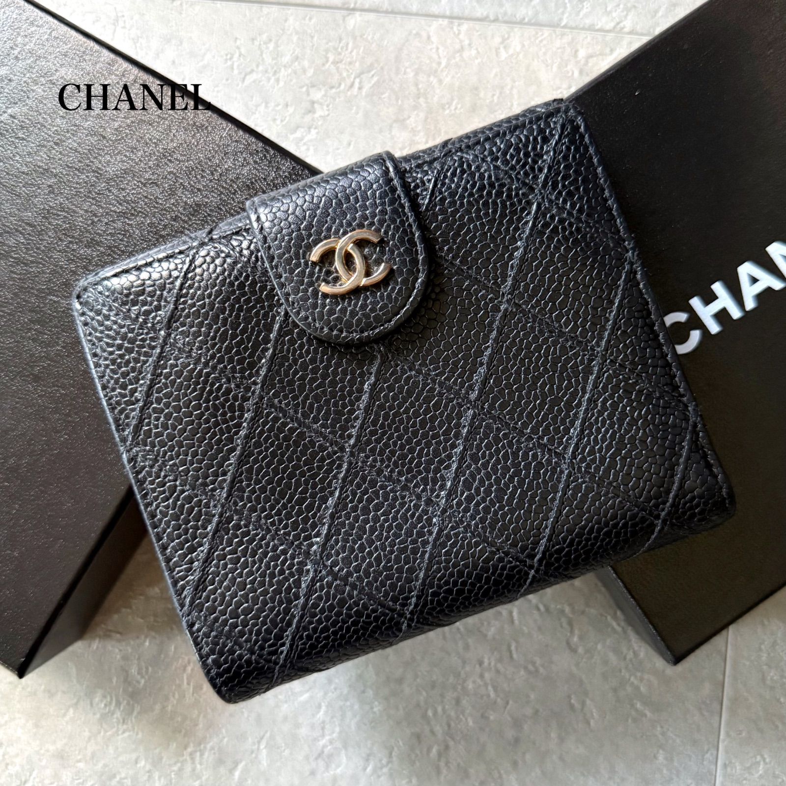 CHANEL シャネル キャビアスキン ピコローレ Wホック 二つ折り財布