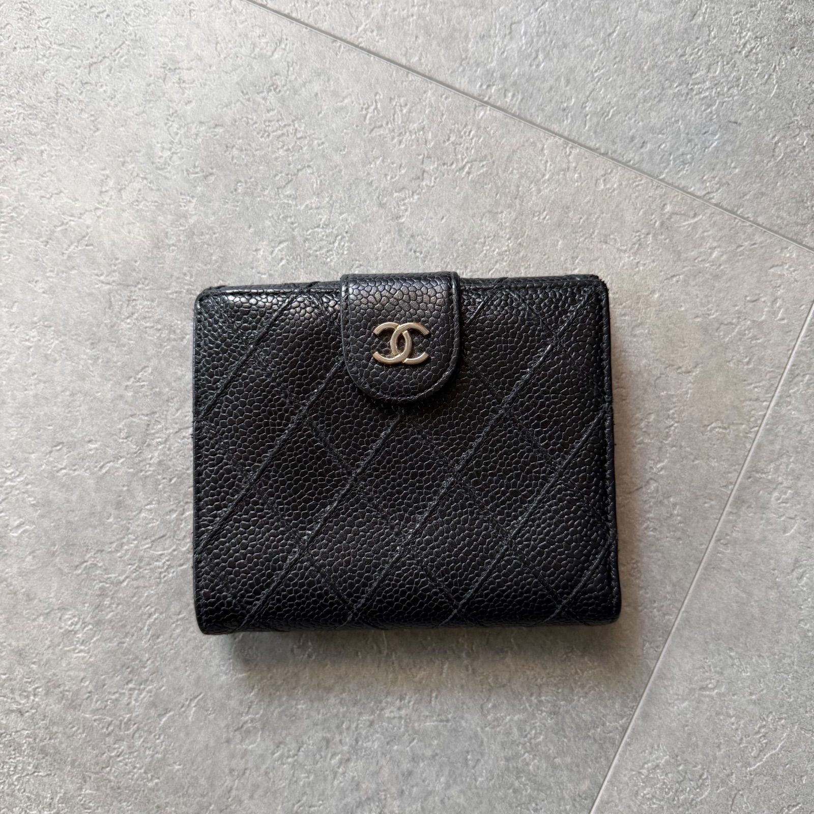 CHANEL ビコローレ Wホック 2つ折り財布 ココマーク ブラック 黒