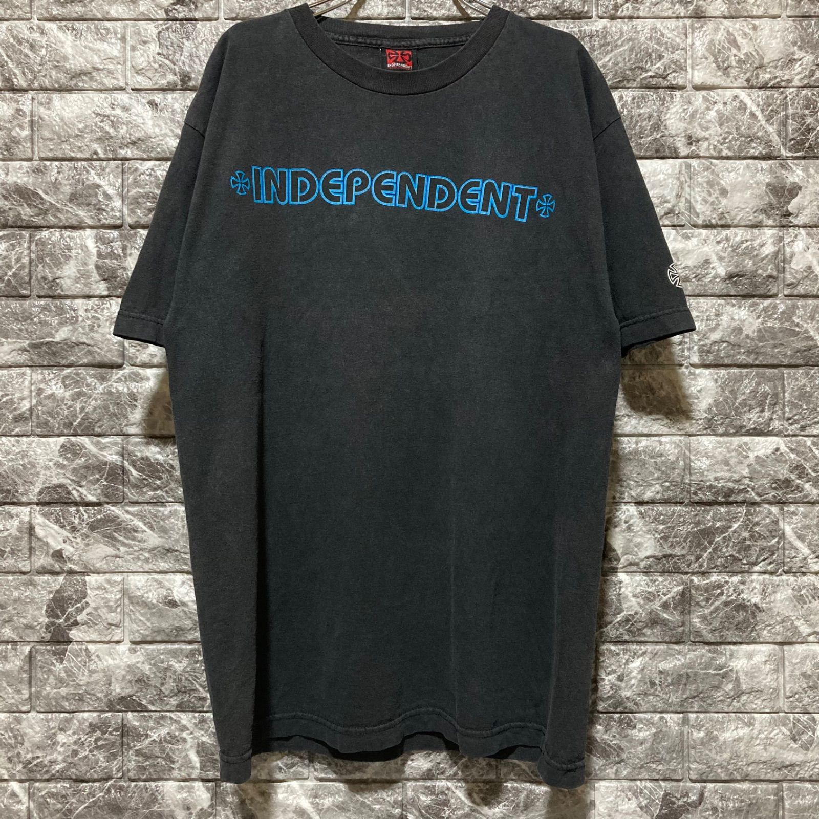 INDEPENDENT Tシャツ L インディペンデント アイアンクロス スケーター BLACK 黒 鬼フェード フェード ブルー アイアンクロス