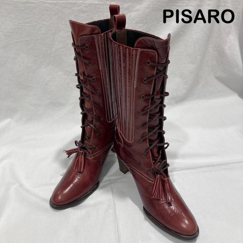 古着 PISARO ピサロ ロングブーツ レースアップ レザー MADE IN JAPAN 23 1/2 赤 レッド レディース 23.5cm ISItems【USED】【古着】【中古】50152516