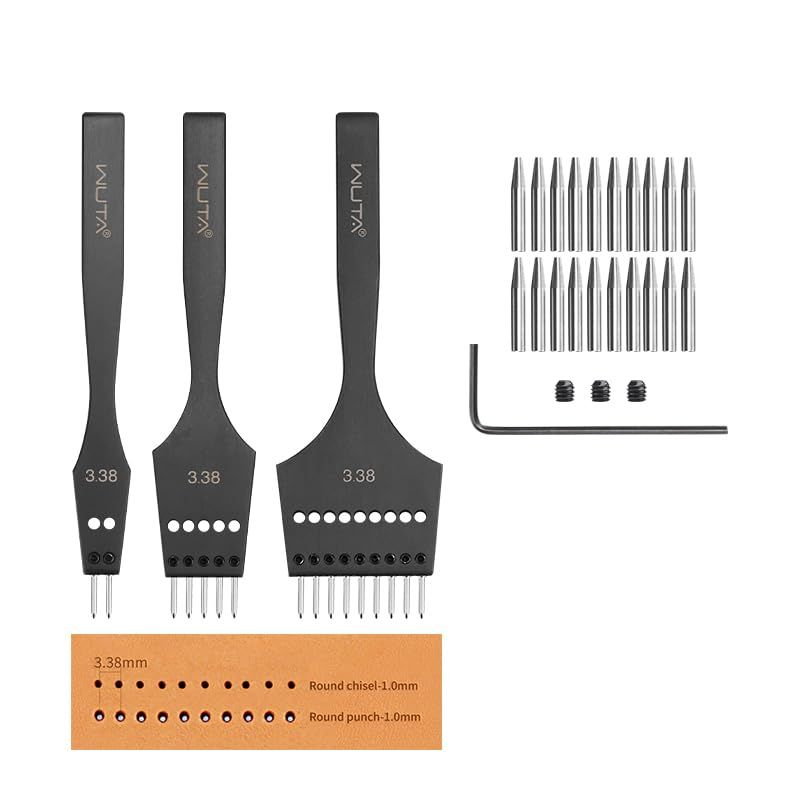 WUTA 丸目打ち 第3世代菱目打ち レザークラフト 工具 取り外し可能 パンチアクセサリ DIY用 革細工 セット(3.38mm- 2+5+9)as