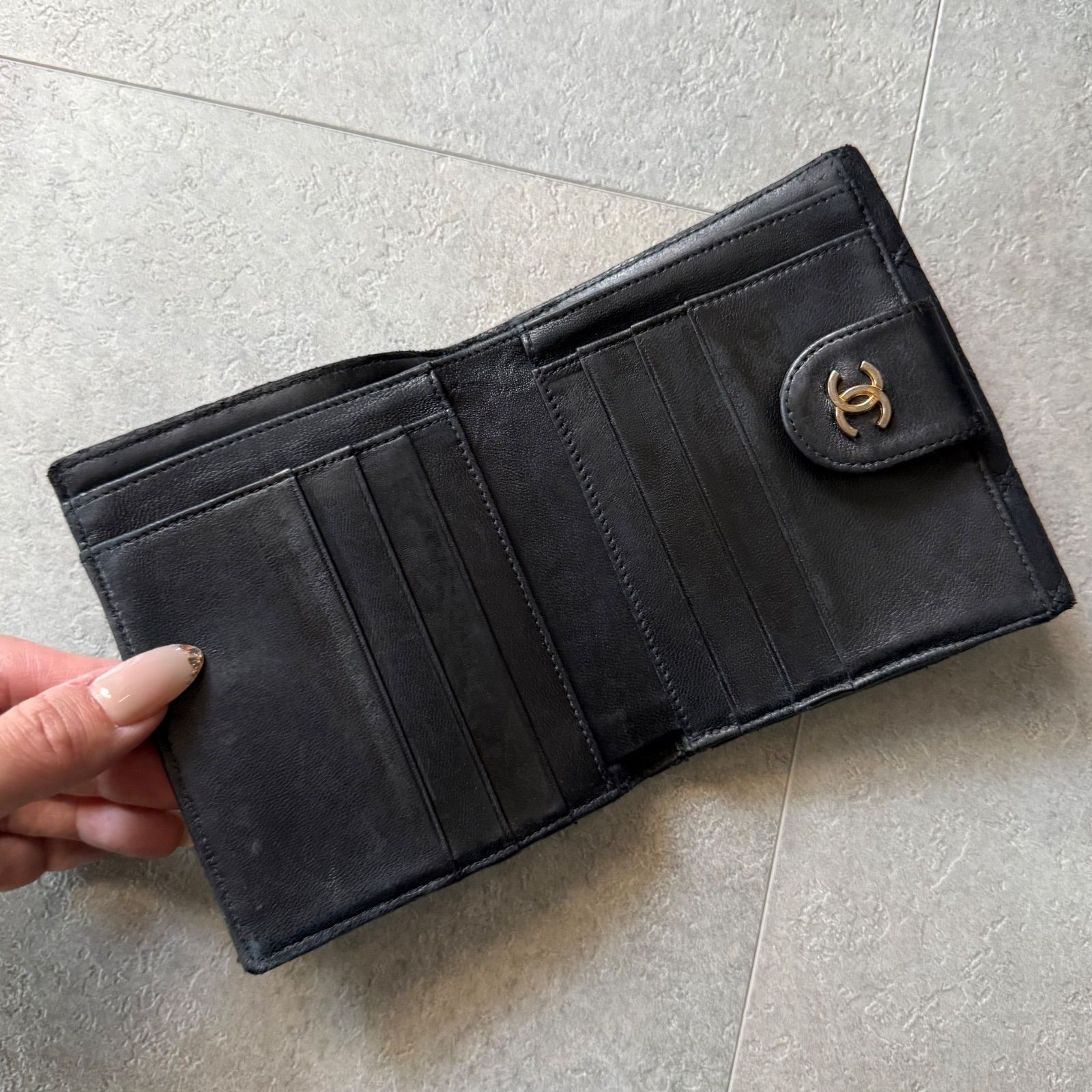 CHANEL シャネル ビコローレ 二つ折り財布 ココマーク 箱付き 財布 黒 CHANEL シャネル ビコローレ 二つ折り財布 レザー Wホック ブラック 黒