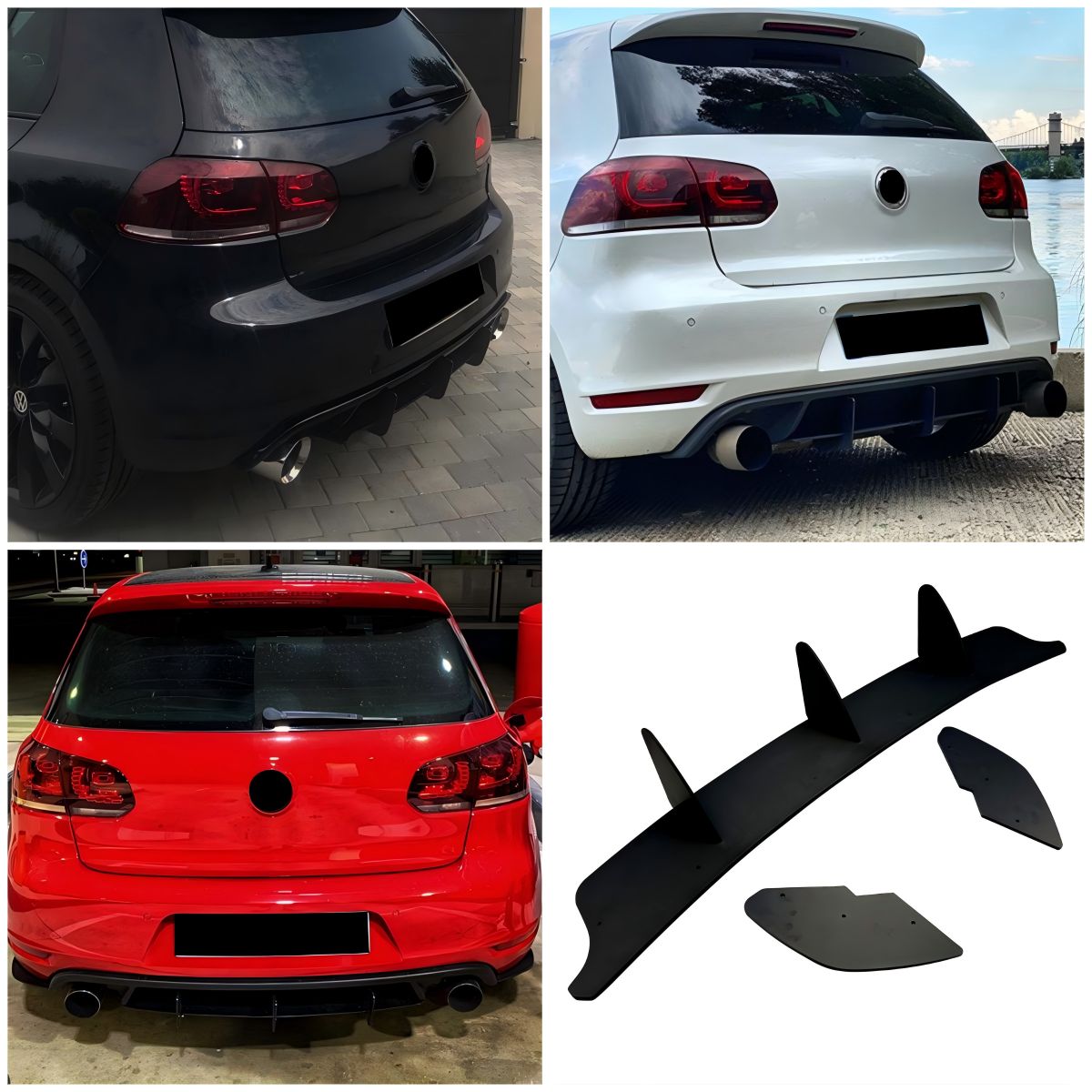 フォルクスワーゲン Volkswagen Golf MK6 GTI ゴルフ6 GTI対応 リアディフューザー リアリップスポイラー サイドフィン 後部エアロパーツ ABS製 立体感アップ リアビュー引き締め 外装アクセント 取付用リアスタイルパーツ