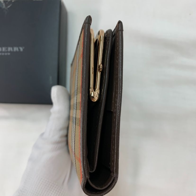 極美品】バーバリー 二つ折り財布 がま口 ノバチェック シャドーホース