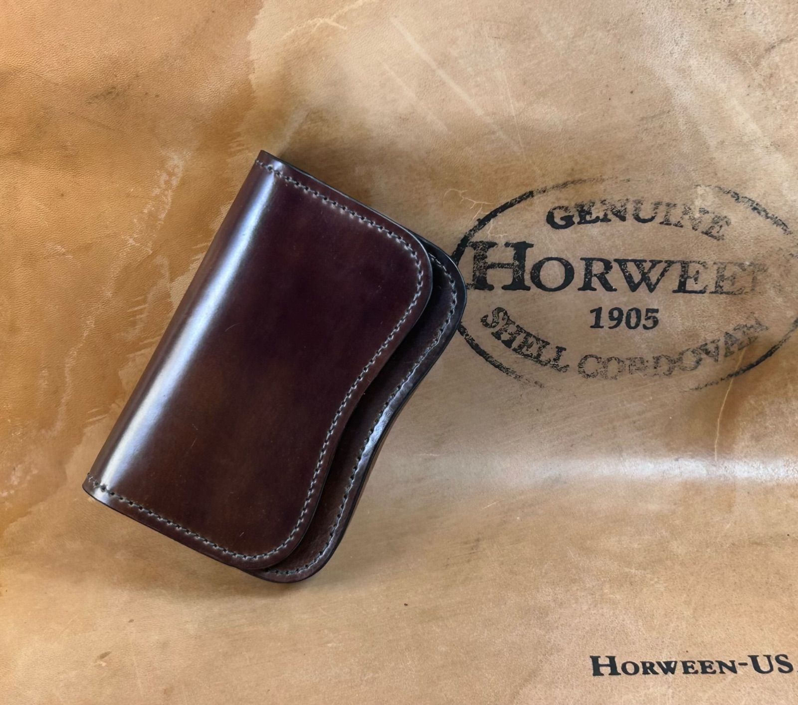 【LAWREN 手縫い＃8(マーブル)】ホーウィン シェルコードバン × ロシアンカーフ 名刺入れ HORWEEN SHELL CORDOVAN J&E Sedgwick RUSSIAN CALF ハンドステッチ カードケース 本革 コードバン 馬革