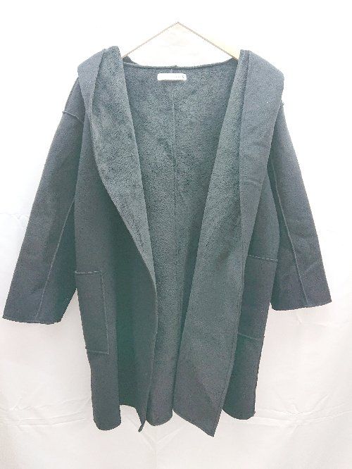 ■ BouJeloud 裏起毛　フード　シンプル 長袖 コート サイズ38 ブラック系 レディース E 【1301120016506】