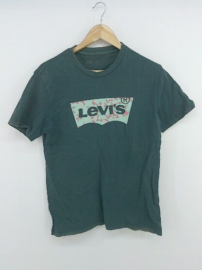 ◇ Levi's リーバイス ロゴ プリント 半袖 Tシャツ カットソー サイズS ダークグリーン系 メンズ P 【1301090013529】