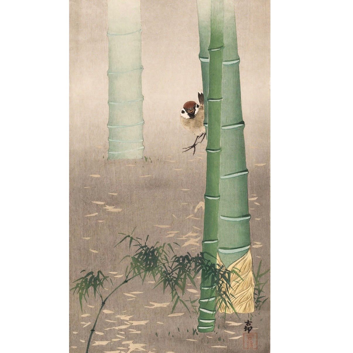小原古邨 竹に雀 約40×22.4cm 小サイズ 複製ポスター スズメ すずめ 新