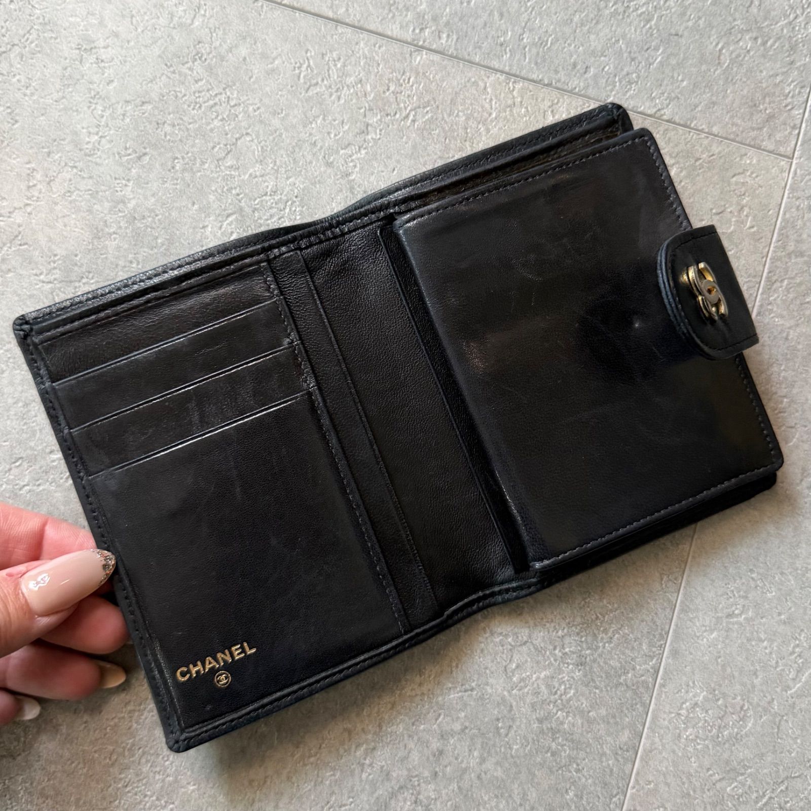 シャネル ビコローレ がま口 2つ折り財布 CHANEL ダーク ブラウン 