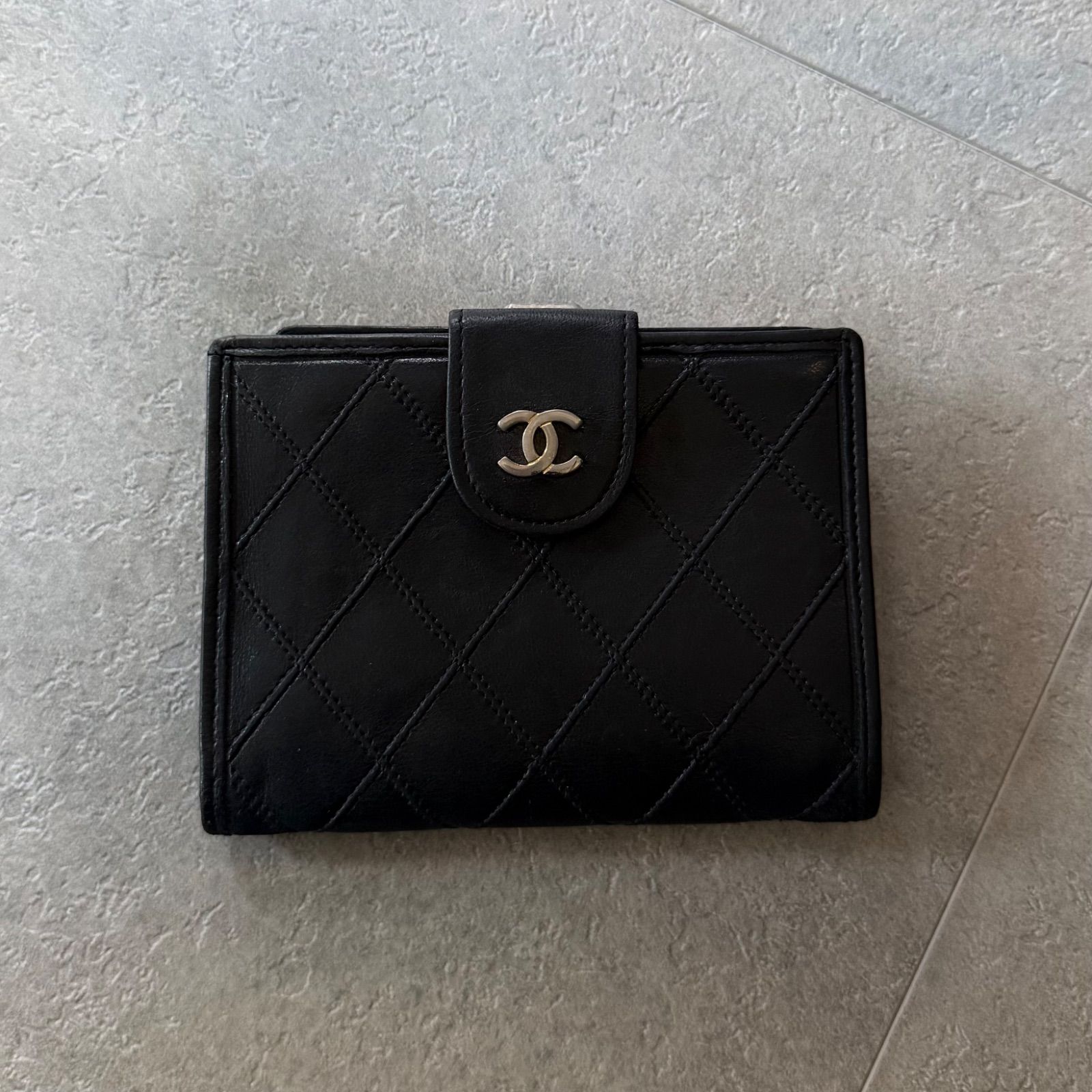 CHANEL シャネル ビコローレ 二つ折り財布 がま口 ブラック 黒 