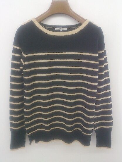 ◇ WORLD BASICS ウールニット ボーダー 長袖 セーター サイズM ブラック ベージュ系 レディース メンズ P 【1301260016985】