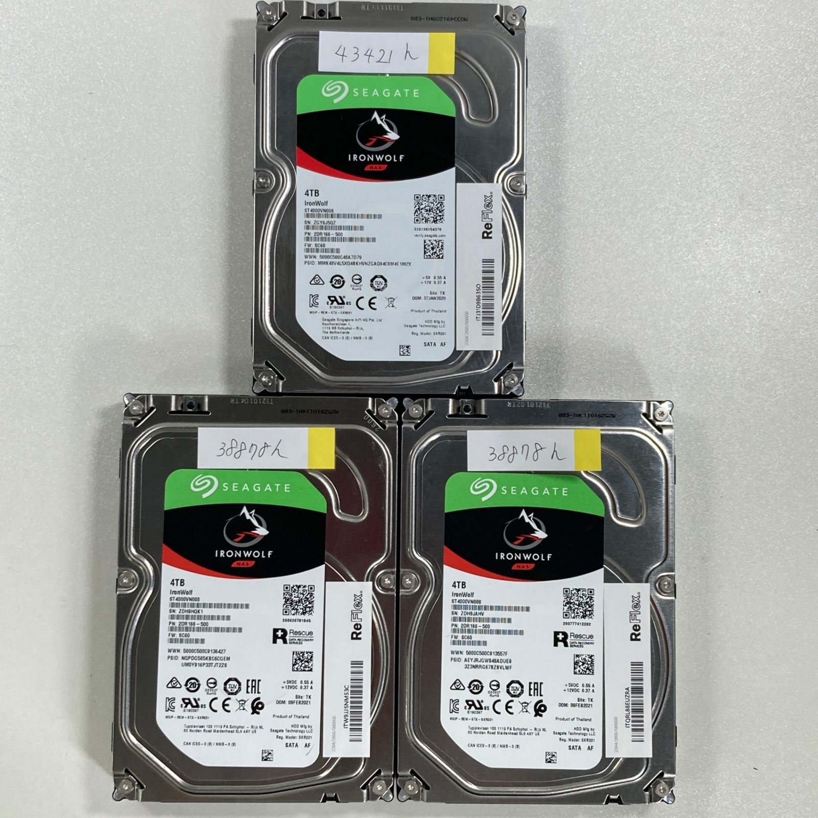 【中古】 Seagate IronWolf ST4000VN008 4TB 3枚セット(データ削除済み)