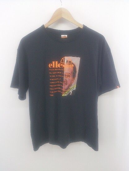 ◇ ellesse × MURUA プリント 五分袖 Tシャツ カットソー サイズF ブラック オレンジ系 マルチ レディース メンズ P 【1301310005129】