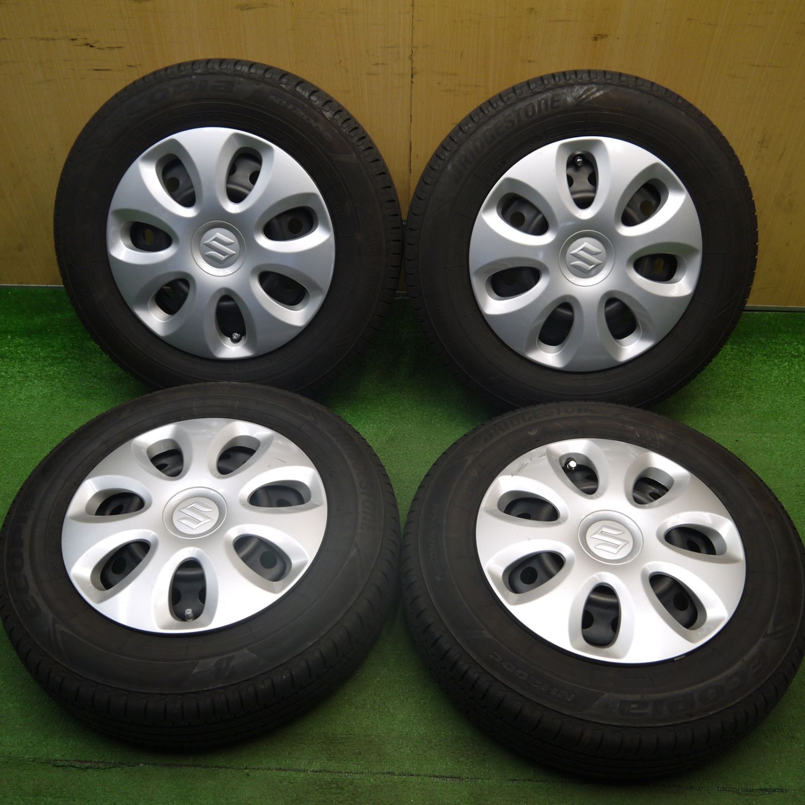 バリ溝！22年！9分★スズキ アルト 純正 スチール 145/80R13 ブリヂストン エコピア NH200C 13インチ PCD100/4H★6040702Hノ