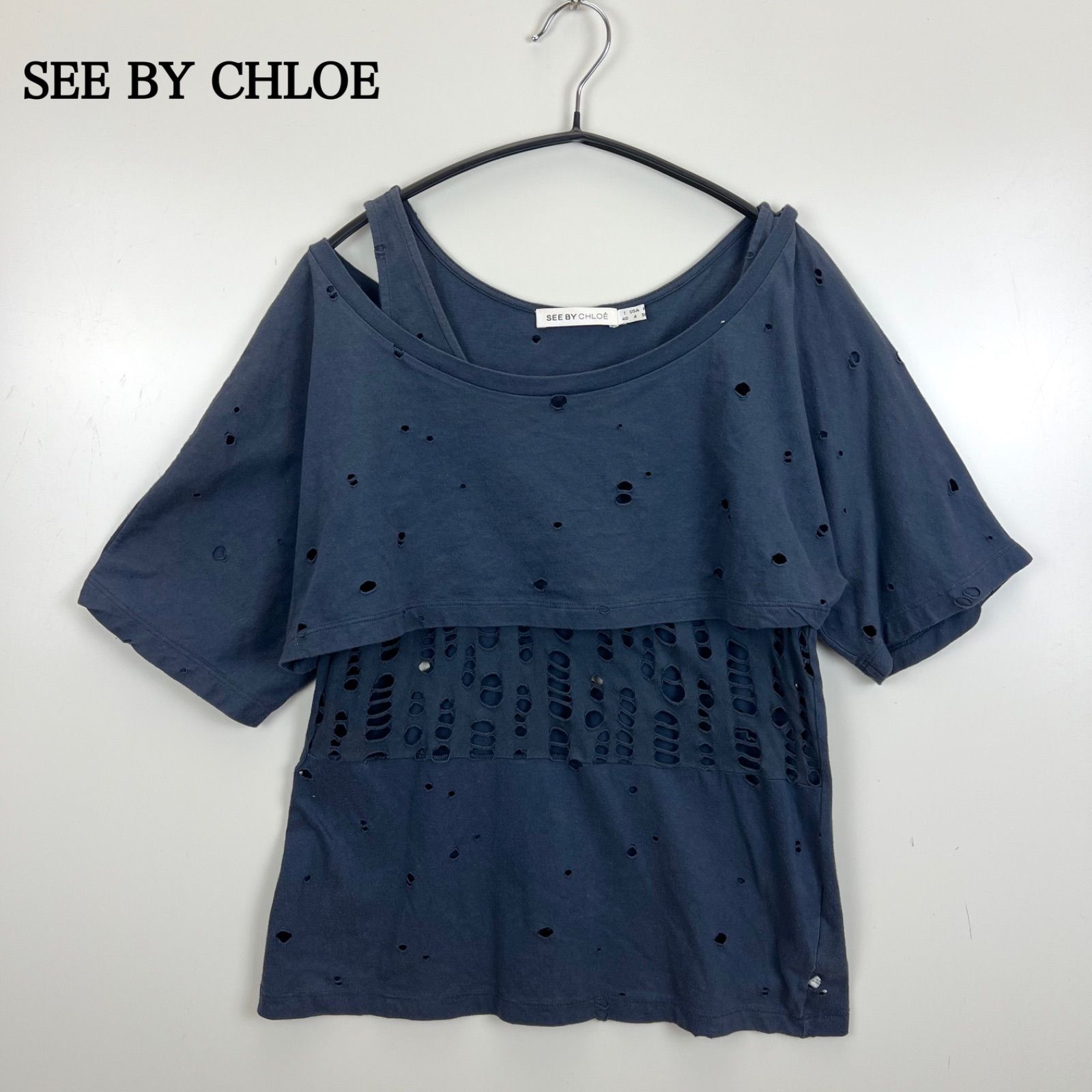 SEE BY CHLOE archive grunge docking Tee 36 S シーバイクロエ グランジ 加工 ドッキング Tシャツ カットソー 希少 レア