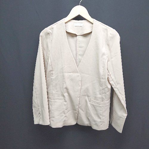 ◇ TRUDEA ノーカラー センターベント カジュアル シンプル ベーシック 長袖 ジャケット サイズL ベージュ レディース E 【1305150006216】