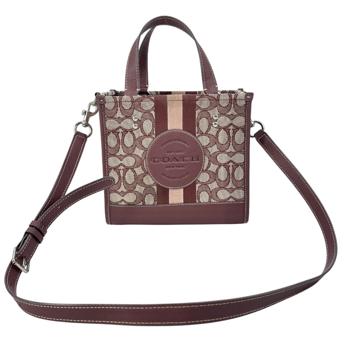 COACH コーチ 2wayトートバッグ シグネチャー ストライプ ワインレッド
