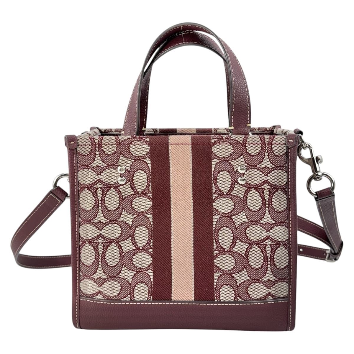 COACH コーチ 2wayトートバッグ シグネチャー ストライプ ワインレッド 