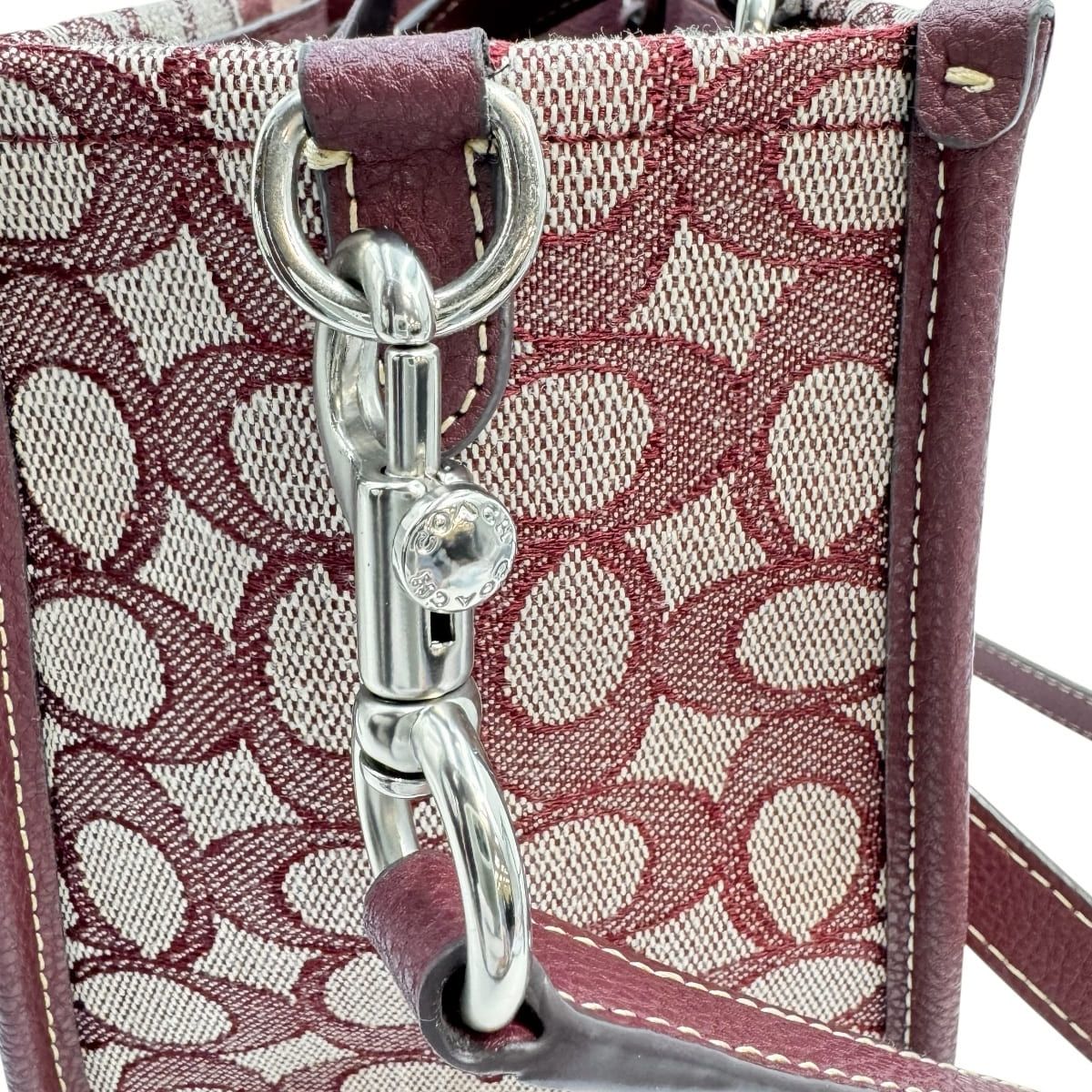 COACH コーチ 2wayトートバッグ シグネチャー ストライプ ワインレッド