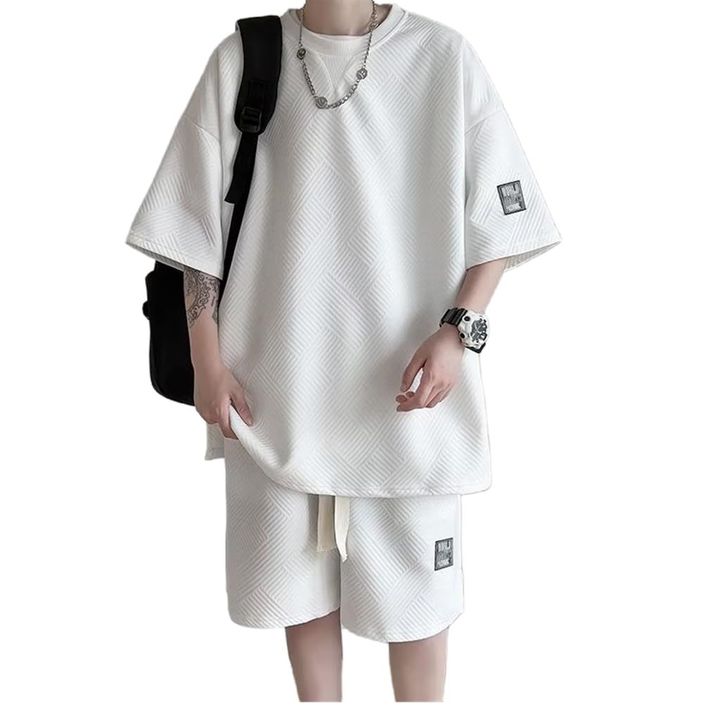 【新着商品】セットアップ ハーフパンツ メンズ メンズ 無地 上下 スウェット 上下 メンズ ジャージ 上下セット ゆったり 大きいサイズ セット 吸汗速乾 夏服半袖 部屋着 Tシャツメンズ オフルームウエア