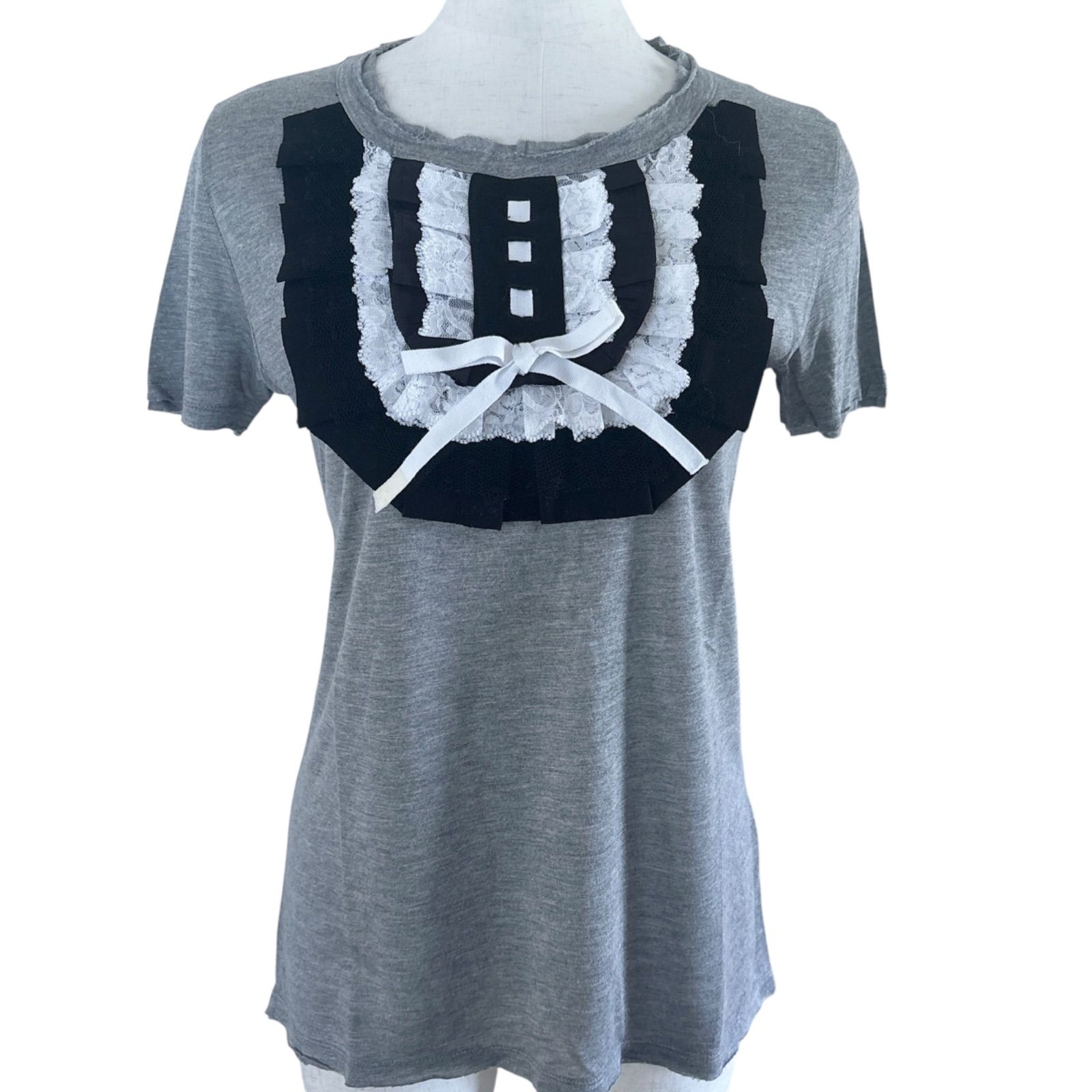 RED Valentino レース フリル付き カットソー Tシャツ グレー 美品 