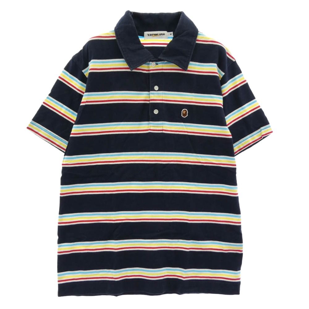 A BATHING APE マルチカラー ボーダー ポロシャツ M A BATHING APE マルチカラー ボーダー ポロシャツ M A BATHING APE