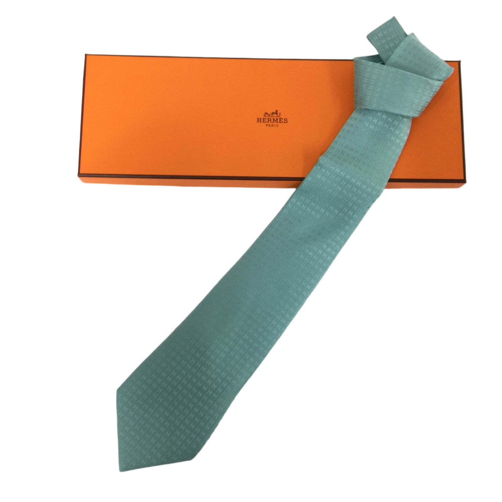 HERMES エルメス ネクタイ ファソネ H柄 シルク ブルー 中古 N11238654
