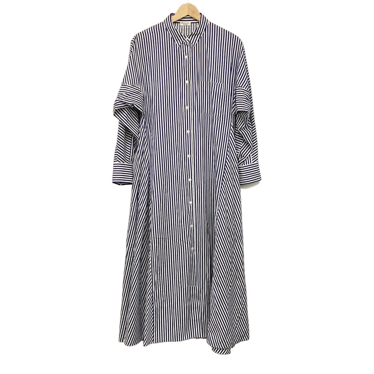 ヴェルメイユ パー イエナ ワンピース レディース - 白×ブルー レギュラーカラー/長袖/マキシ丈/ストライプ/シャツワンピ