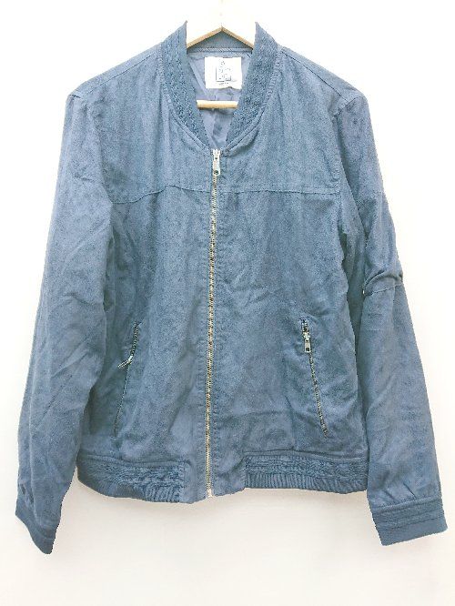 ◇ NTDG スウェード調 ジップアップ 長袖 MA-1ジャケット サイズXL ネイビー メンズ P 【1308160075135】