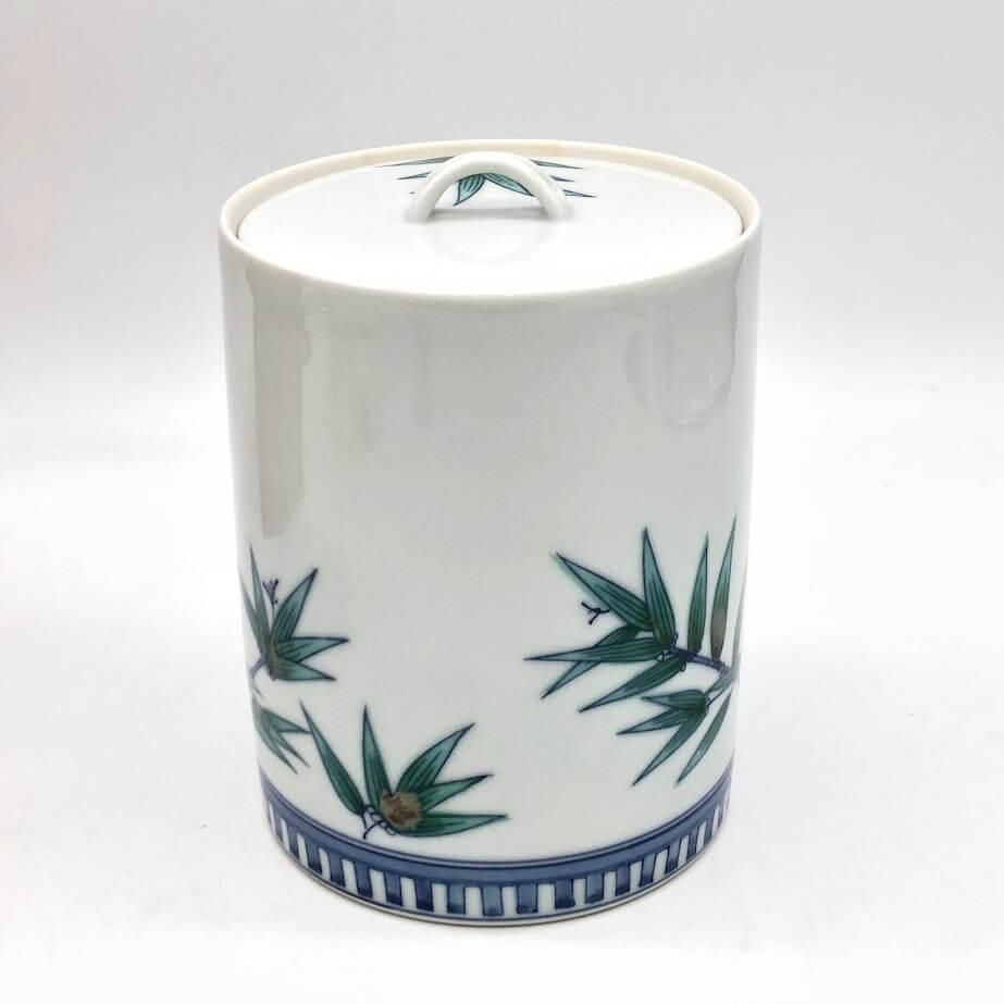 ss7688 【中古】 正村千馨 染付 岩竹水指 共箱付 陶器 水器 白地 竹