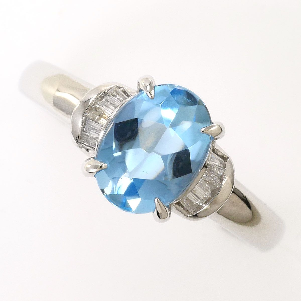 PT900/プラチナ リング・指輪 10号 アクアマリン 1.18ct ダイヤモンド 0.09ct 総重量約4.4g ジュエリー