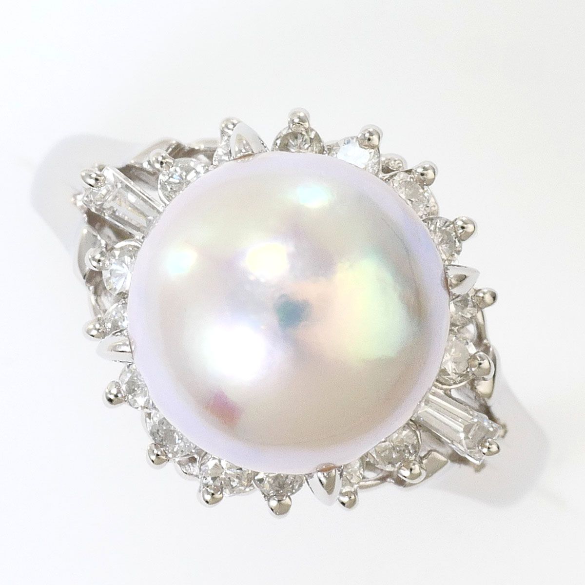 PT850/プラチナ リング・指輪 8号 パール（真珠） ダイヤモンド 0.31ct 
