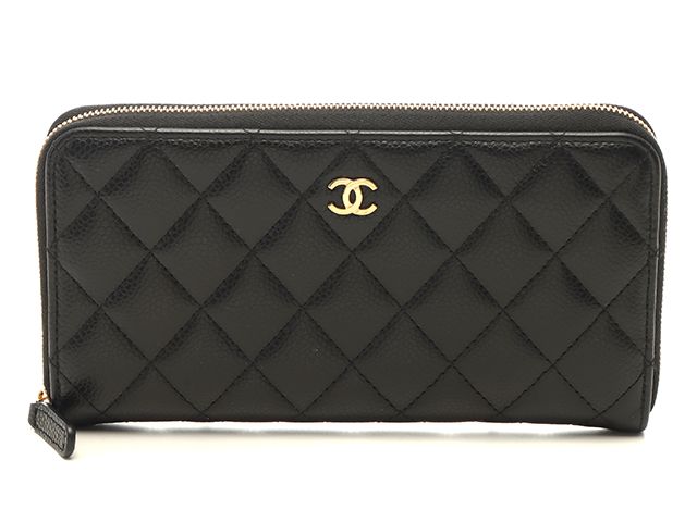 CHANEL シャネル 財布 マトラッセ ロングジップウォレット ブラック/GP キャビア ｻｲﾌ･小物 AP0242 長財布 キャビアスキン ブラック レディース【中古】433