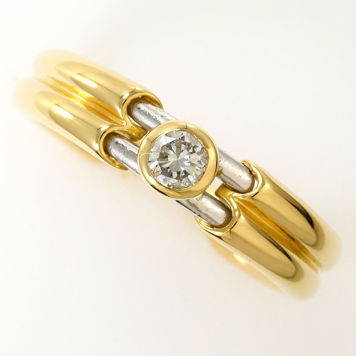 PT/プラチナ K18YG リング・指輪 11号 ダイヤモンド 0.14ct カード鑑別書 総重量約3.5g ジュエリー