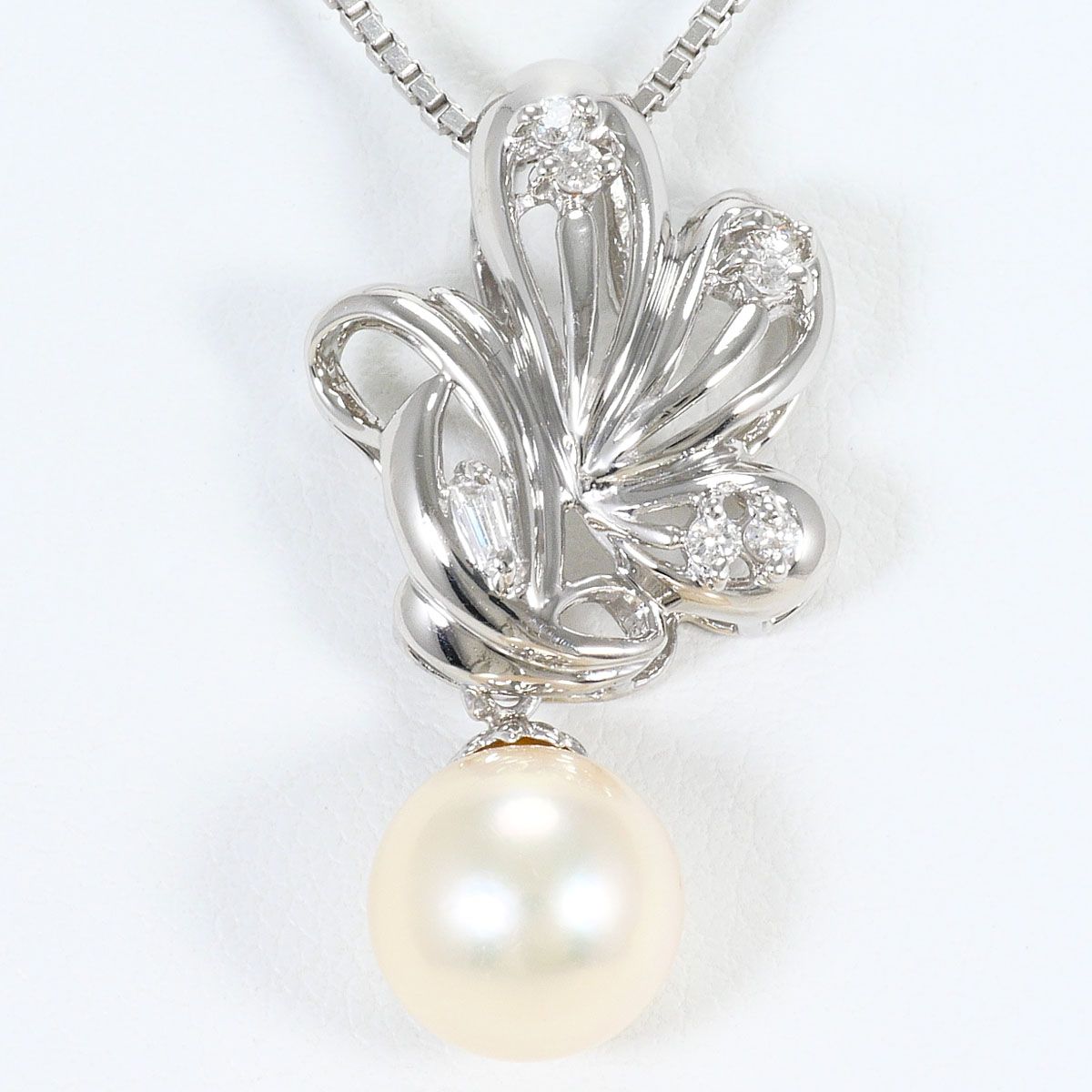 PT900/プラチナ PT850/プラチナ ネックレス アコヤ真珠 ダイヤモンド 0.12ct カード鑑別書 総重量約8.8g 約41cm ジュエリー