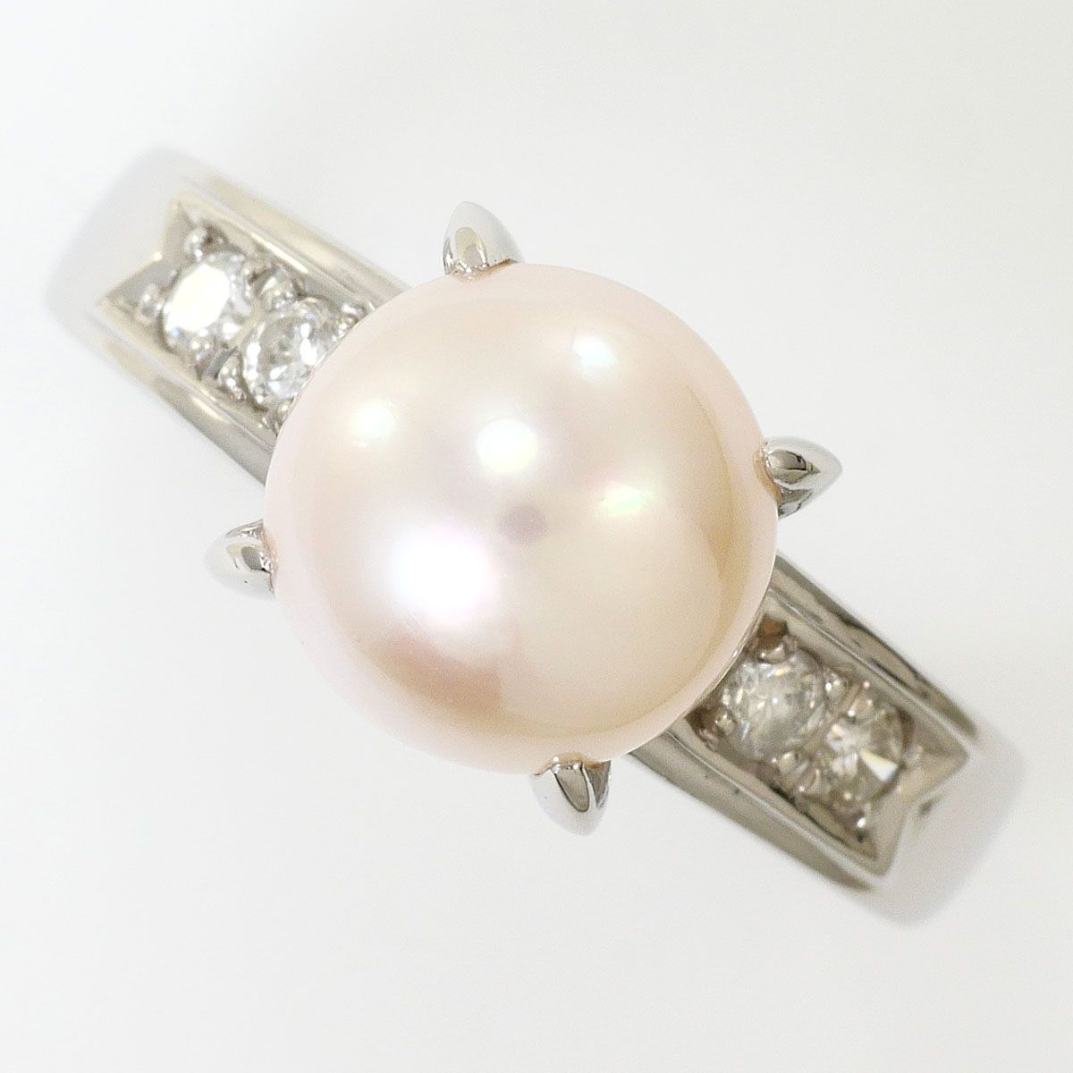 PT900/プラチナ リング・指輪 11号 アコヤ真珠 ダイヤモンド 0.15ct カード鑑別書 総重量約6.8g ジュエリー