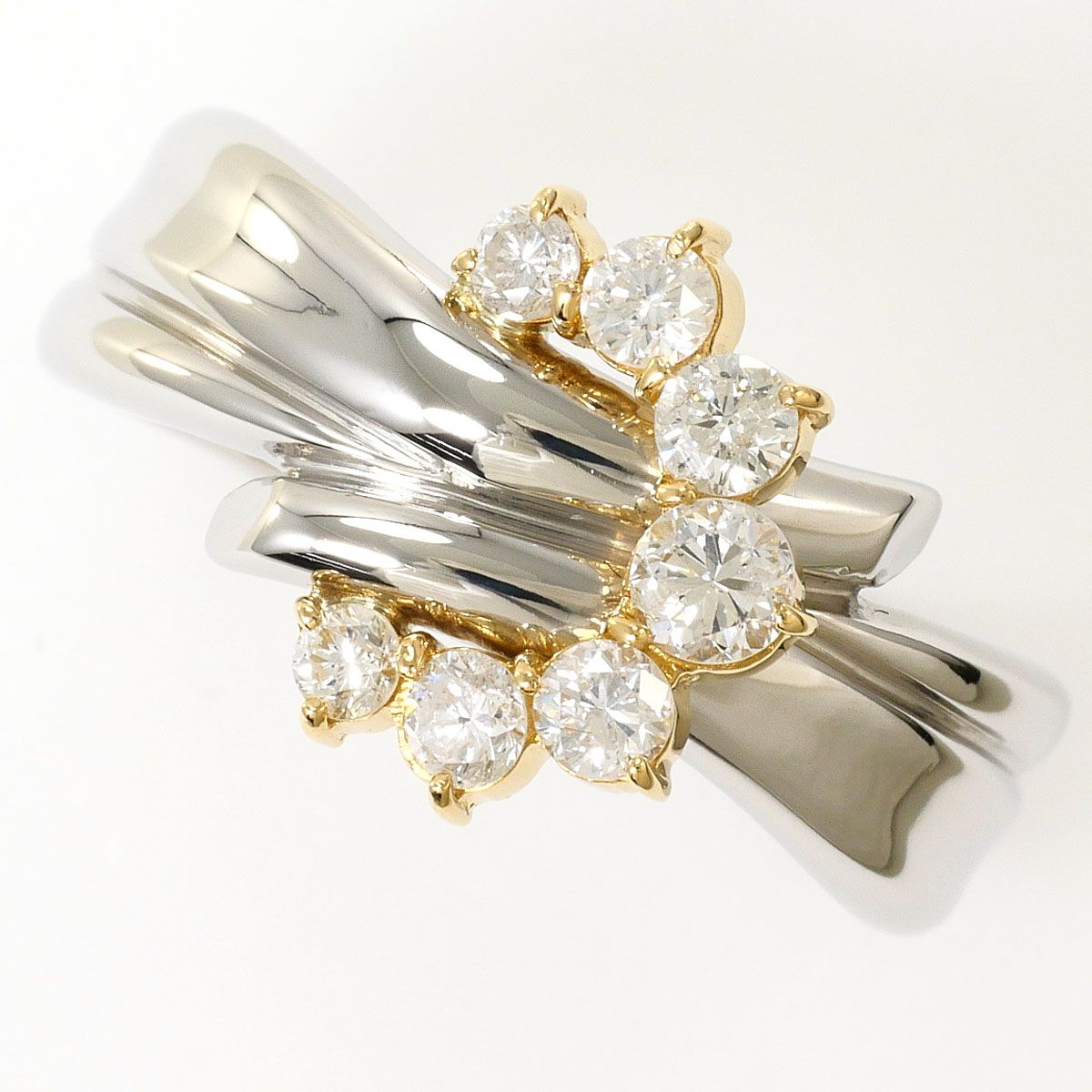 PT900/プラチナ K18YG リング・指輪 14号 ダイヤモンド 0.506ct カード鑑別書 総重量約7.9g ジュエリー