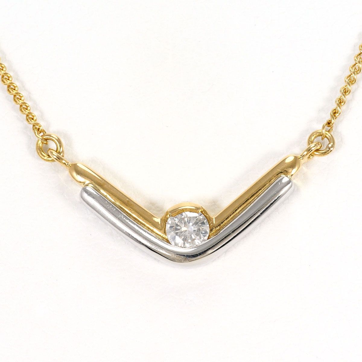 PT900/プラチナ K18YG ネックレス ダイヤモンド 0.10ct 鑑別書 総重量約3.9g 約42cm ジュエリー