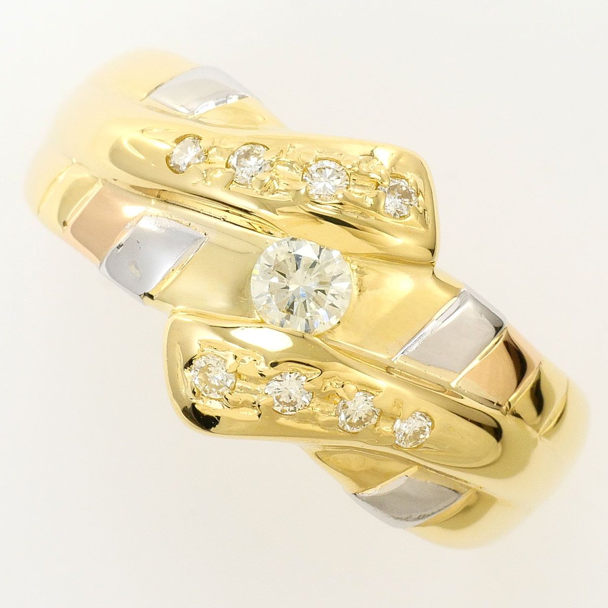 K18YGPG PT900/プラチナ リング・指輪 18号 ダイヤモンド 0.26 ct 鑑別書 総重量約4.9g ジュエリー