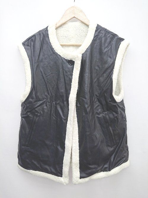 ◇ LOWRYS FARM ローリーズファーム リバーシブル フェイクレザー ボア ベスト サイズF ブラック レディース P 【1308240015655】