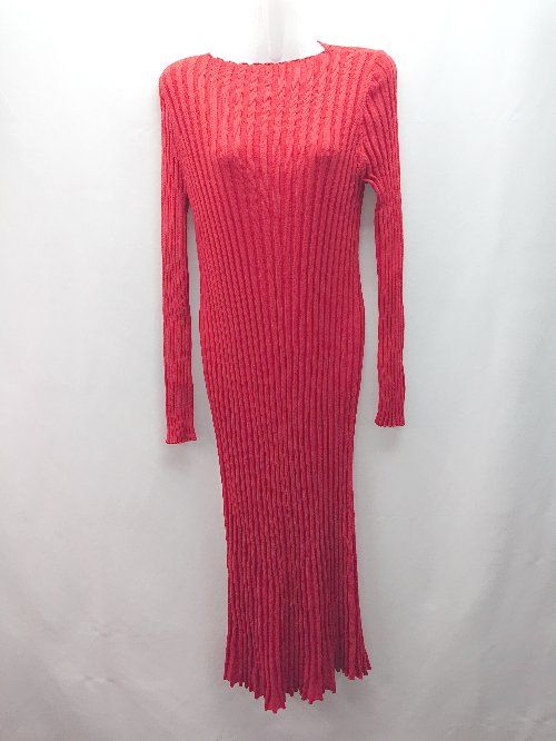 ◇ Rouge vif la cle ニット ストレッチ タイト 薄手 シンプル 長袖 ひざ丈 ワンピース 表記なし レッド レディース E 【1308290004050】