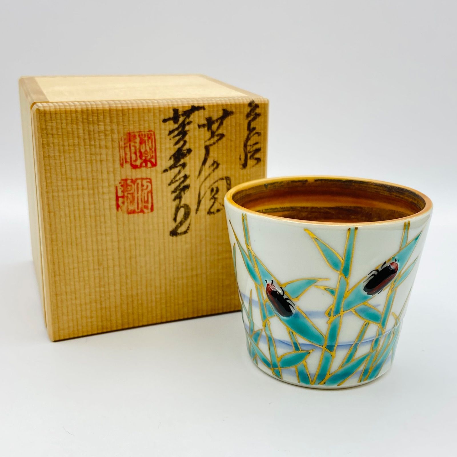 蓋置 色絵 芦の図　高野昭阿弥　共箱入　茶道具　茶器　伝統工芸品　未使用