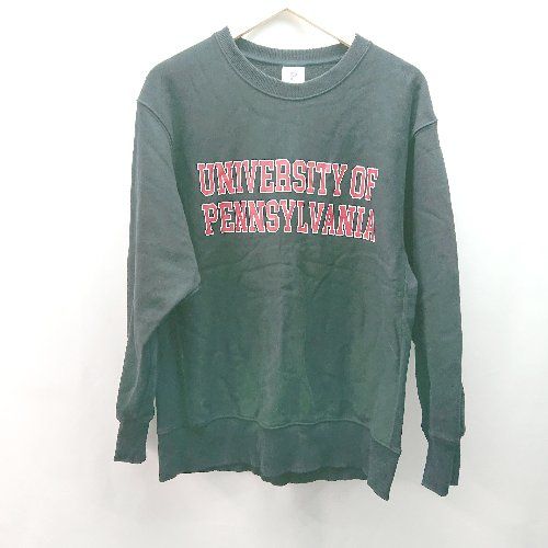 ◇ UNIVERSITY of PENNSYLVANIA クルーネック ロゴプリント 裏起毛 長袖 トレーナー サイズL ブラック レディース E 【1308290027233】